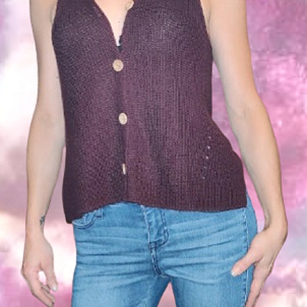Purple Knitted Button up Vest